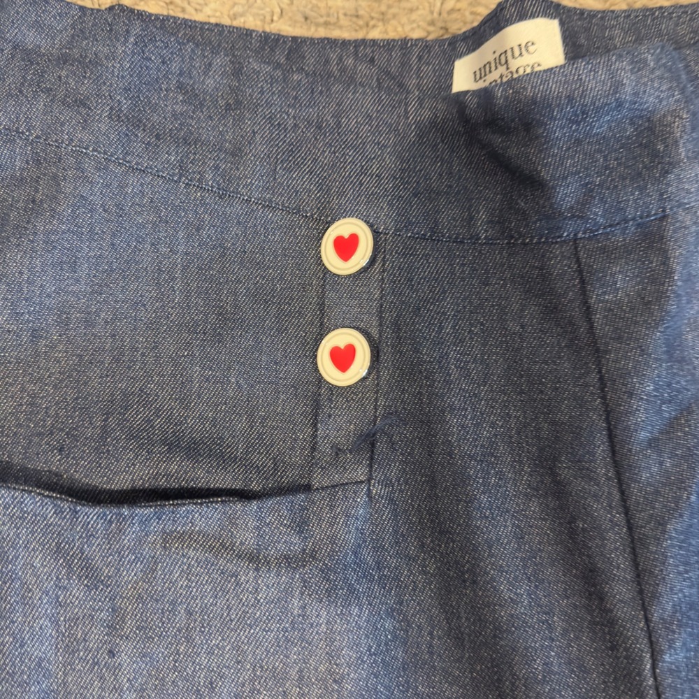 Unique Vintage Womens Blue Heart Button Sailor Wide Leg Pants Size L 10-12 - Picture 2 of 8